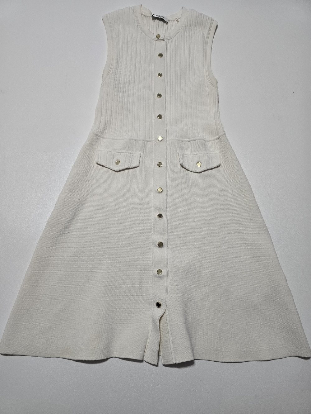 Sandro Rib Knit Mini Dress Casual Crew Neck Sleeveless Front Button Size S - Picture 2 of 13